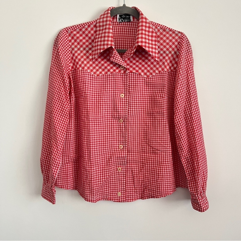 Vintage 70s Jori California Western Red Gingham Button Up Shirt